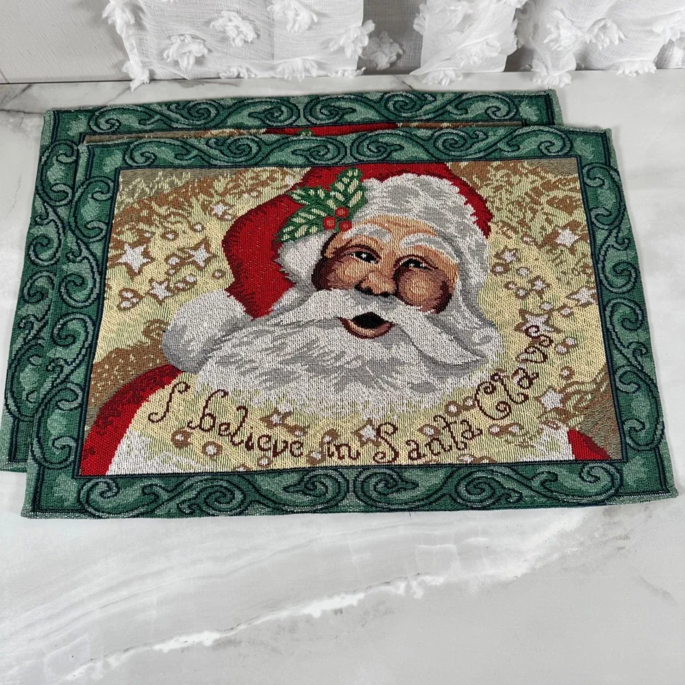 Set of 4 Christmas Tapestry Placemats I Believe in Santa Clause Holiday St. Nick